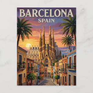 Oude Reisposter Barcelona Briefkaart