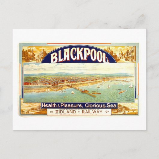 Oude reisposter Blackpool Engeland Briefkaart (Voorkant)