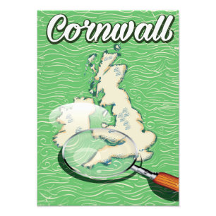 oude reisposter Cornwall kaart Foto Afdruk
