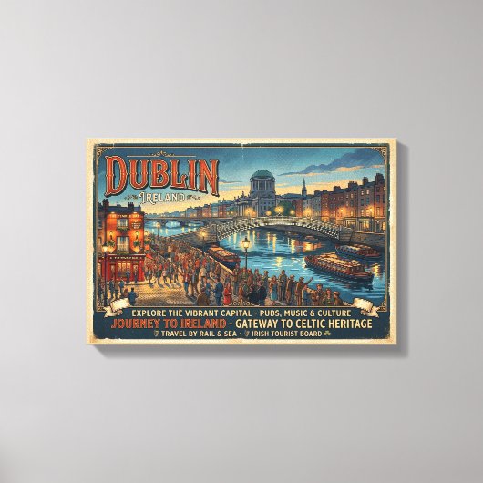 Oude reisposter Dublin Ierland Canvas Afdruk (Voorkant)