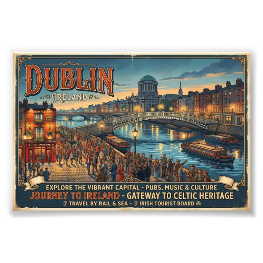 Oude reisposter Dublin Ierland Foto Afdruk (Voorkant)