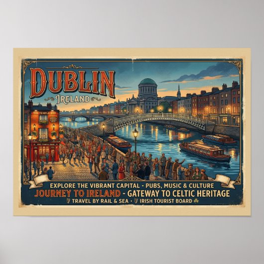 Oude reisposter Dublin Ierland Poster (Voorkant)