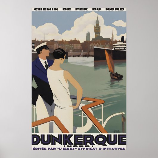 Oude reisposter Dunkirk Frankrijk Chemin de Fer Poster (Voorkant)