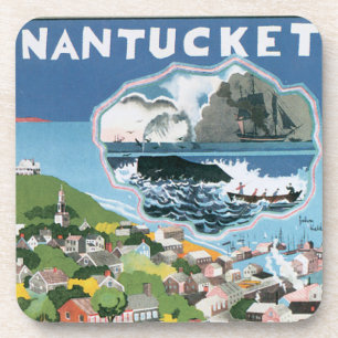Oude Reisposter, Kaart van Nantucket Island, MA Bier Onderzetter