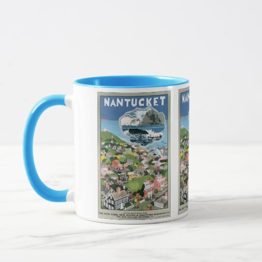 Oude Reisposter, Kaart van Nantucket Island, MA Mok (Links)
