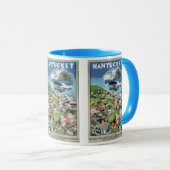 Oude Reisposter, Kaart van Nantucket Island, MA Mok (Voorkant rechts)