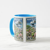 Oude Reisposter, Kaart van Nantucket Island, MA Mok (Voorkant links)