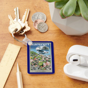 Oude Reisposter, Kaart van Nantucket Island, MA Sleutelhanger