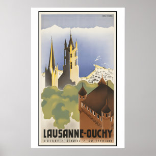 Oude reisposter Lausanne Ouchy Zwitserland Poster
