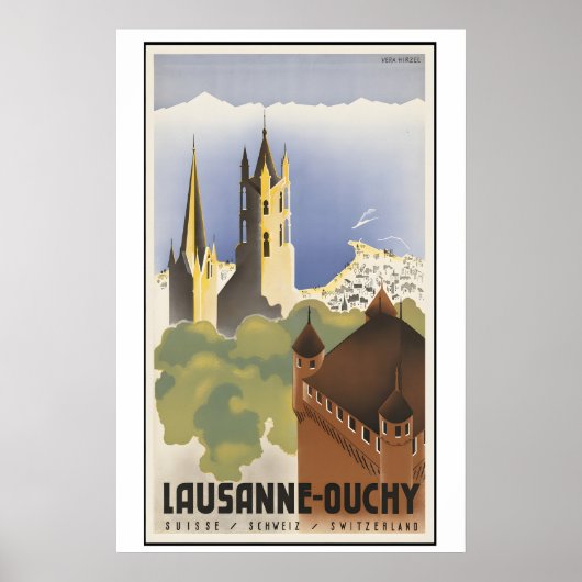 Oude reisposter Lausanne Ouchy Zwitserland Poster (Voorkant)