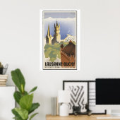 Oude reisposter Lausanne Ouchy Zwitserland Poster (Thuiskantoor)