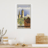 Oude reisposter Lausanne Ouchy Zwitserland Poster (Keuken)