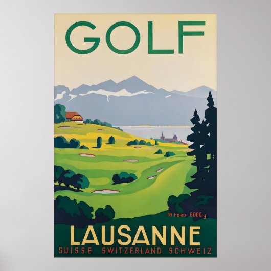 Oude reisposter Lausanne Zwitserland Golf Poster (Voorkant)