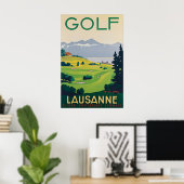 Oude reisposter Lausanne Zwitserland Golf Poster (Thuiskantoor)