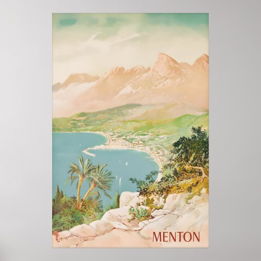 Oude Reisposter Menton Frankrijk Franse Riviera Poster (Voorkant)