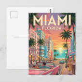 Oude Reisposter | Miami Florida Briefkaart (Voorkant / Achterkant)