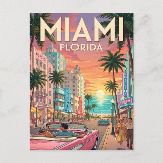 Oude Reisposter | Miami Florida Briefkaart (Voorkant)