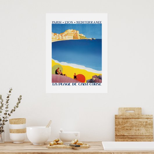 Oude Reisposter Middellandse Zee Strand Poster (Keuken)