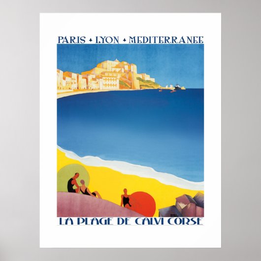 Oude Reisposter Middellandse Zee Strand Poster (Voorkant)