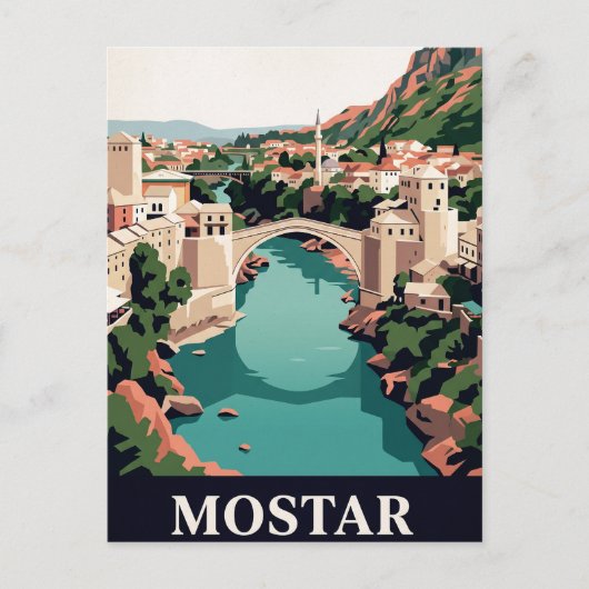 Oude Reisposter | MOSTAR Briefkaart (Voorkant)