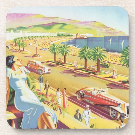 Oude Reisposter, Nice, Frankrijk Franse Riviera Bier Onderzetter (Voorkant)