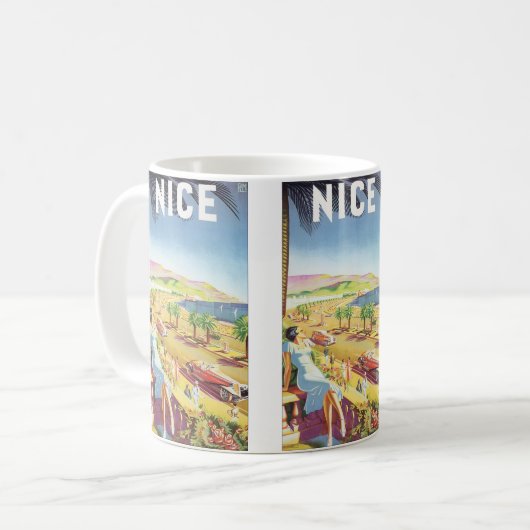 Oude Reisposter, Nice, Frankrijk Franse Riviera Koffiemok (Voorkant links)