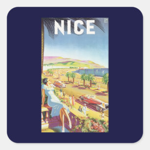 Oude Reisposter, Nice, Frankrijk Franse Riviera Vierkante Sticker