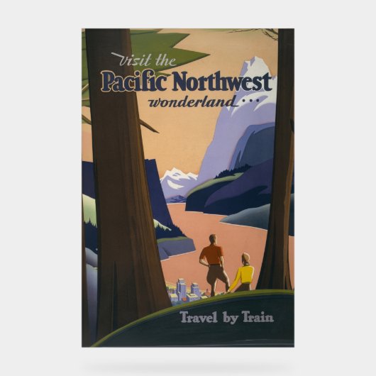 Oude reisposter Pacific Northwest 1925 Trein Acryl Bord (Voorkant)