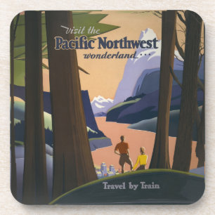 Oude reisposter Pacific Northwest 1925 Trein Bier Onderzetter