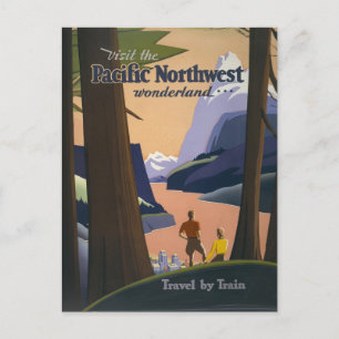 Oude reisposter Pacific Northwest 1925 Trein Briefkaart