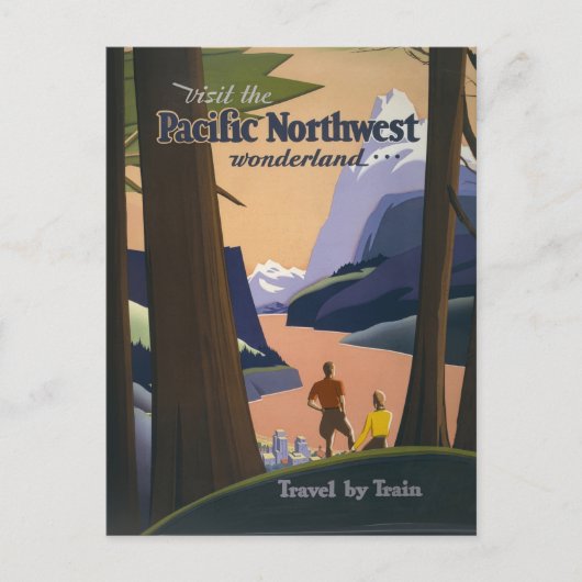 Oude reisposter Pacific Northwest 1925 Trein Briefkaart (Voorkant)