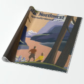 Oude reisposter Pacific Northwest 1925 Trein Cadeaupapier (Uitgerold)