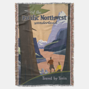 Oude reisposter Pacific Northwest 1925 Trein Deken