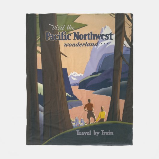 Oude reisposter Pacific Northwest 1925 Trein Fleece Deken (Voorkant)