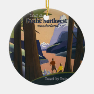 Oude reisposter Pacific Northwest 1925 Trein Keramisch Ornament