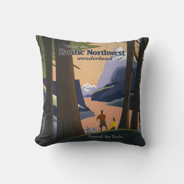 Oude reisposter Pacific Northwest 1925 Trein Kussen (Voorkant)