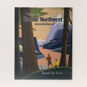 Oude reisposter Pacific Northwest 1925 Trein Legpuzzel