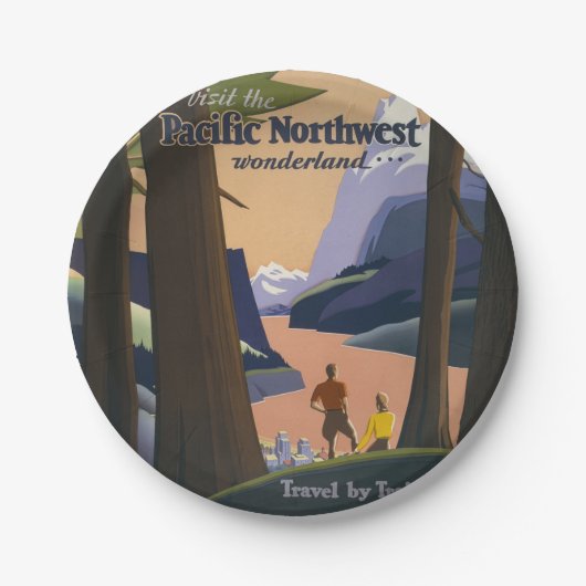 Oude reisposter Pacific Northwest 1925 Trein Papieren Bordje (Voorkant)