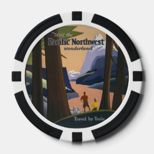 Oude reisposter Pacific Northwest 1925 Trein Poker Chips
