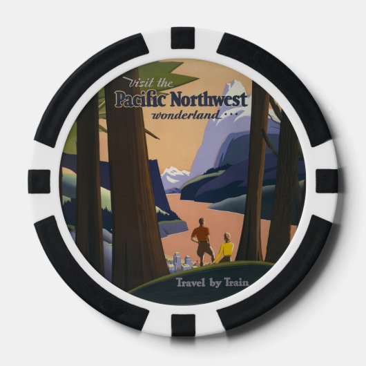 Oude reisposter Pacific Northwest 1925 Trein Poker Chips (Voorkant)