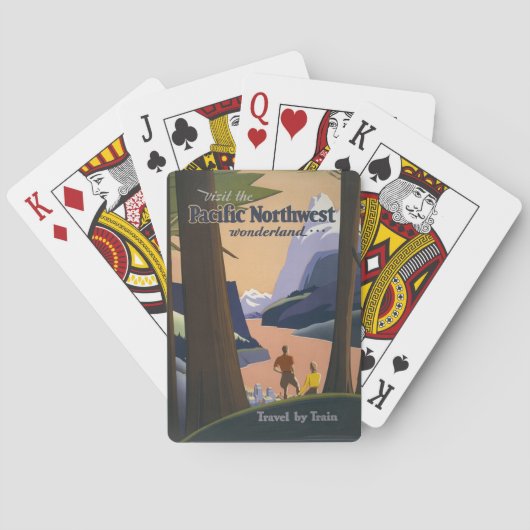 Oude reisposter Pacific Northwest 1925 Trein Pokerkaarten (Achterkant)