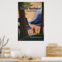 Oude reisposter Pacific Northwest 1925 Trein