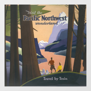 Oude reisposter Pacific Northwest 1925 Trein Raamsticker