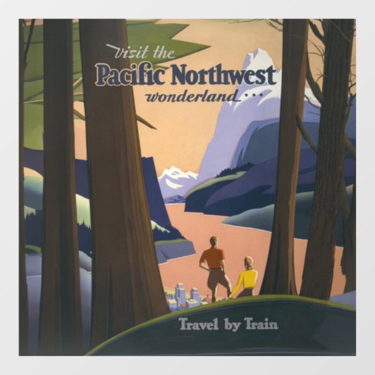 Oude reisposter Pacific Northwest 1925 Trein Raamsticker (Vel)