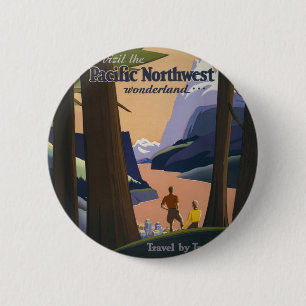 Oude reisposter Pacific Northwest 1925 Trein Ronde Button 5,7 Cm