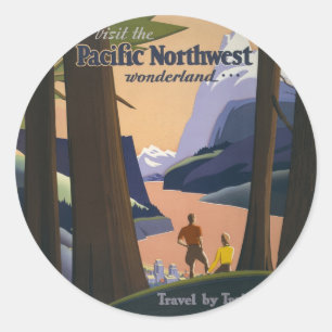 Oude reisposter Pacific Northwest 1925 Trein Ronde Sticker
