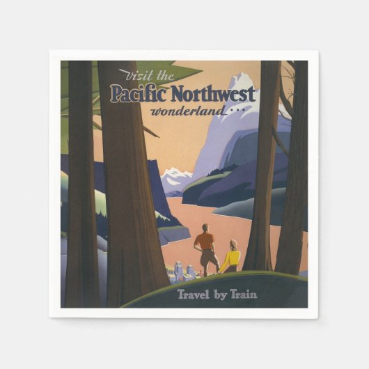Oude reisposter Pacific Northwest 1925 Trein Servet (Voorkant)