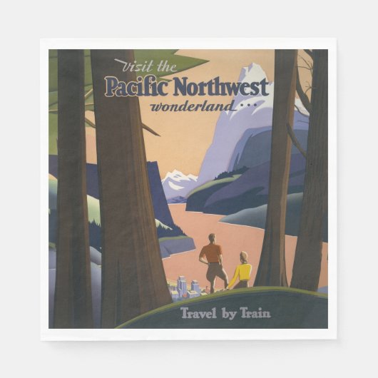 Oude reisposter Pacific Northwest 1925 Trein Servet (Voorkant)