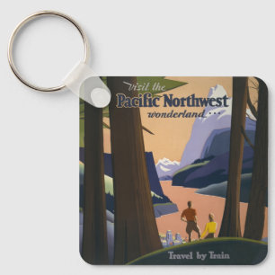 Oude reisposter Pacific Northwest 1925 Trein Sleutelhanger