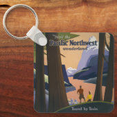 Oude reisposter Pacific Northwest 1925 Trein Sleutelhanger (Voorkant)